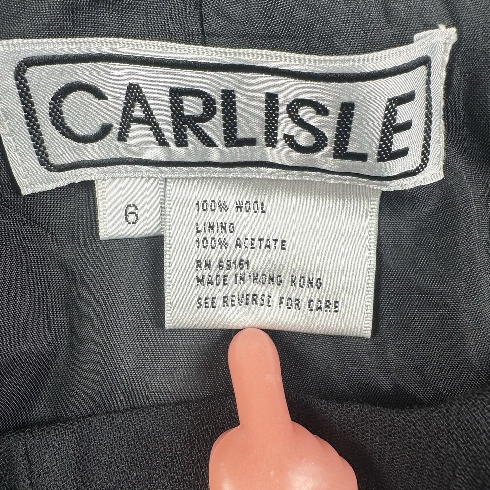 VTG 90s Carlisle 100% Wool Pants Women's 6 Black‎ Lined Side Zip Career Preppy - Picture 3 of 14